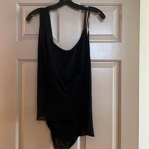 Helmut Lang size small silk draped sleeveless black blouse. Built in camisole